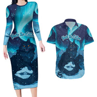 Yule Be Eaten Personalized Couples Matching Long Sleeve Bodycon Dress and Hawaiian Shirt Christmas Cat Jolakotturinn Icelandic - Wonder Print Shop