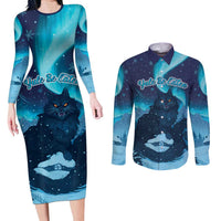 Yule Be Eaten Personalized Couples Matching Long Sleeve Bodycon Dress and Long Sleeve Button Shirt Christmas Cat Jolakotturinn Icelandic - Wonder Print Shop