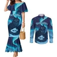 Yule Be Eaten Personalized Couples Matching Mermaid Dress and Long Sleeve Button Shirt Christmas Cat Jolakotturinn Icelandic - Wonder Print Shop