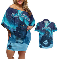 Yule Be Eaten Personalized Couples Matching Off Shoulder Short Dress and Hawaiian Shirt Christmas Cat Jolakotturinn Icelandic - Wonder Print Shop