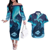 Yule Be Eaten Personalized Couples Matching Off The Shoulder Long Sleeve Dress and Hawaiian Shirt Christmas Cat Jolakotturinn Icelandic - Wonder Print Shop