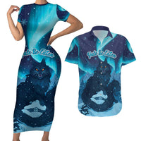 Yule Be Eaten Personalized Couples Matching Short Sleeve Bodycon Dress and Hawaiian Shirt Christmas Cat Jolakotturinn Icelandic - Wonder Print Shop