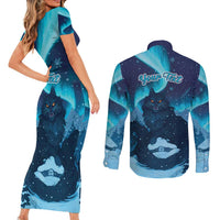 Yule Be Eaten Personalized Couples Matching Short Sleeve Bodycon Dress and Long Sleeve Button Shirt Christmas Cat Jolakotturinn Icelandic - Wonder Print Shop