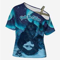 Yule Be Eaten Personalized Cross Shoulder Shirt Christmas Cat Jolakotturinn Icelandic - Wonder Print Shop