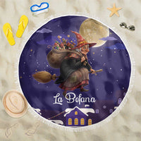Italy Christmas Beach Blanket La Befana Flying Over Winter Night - Wonder Print Shop