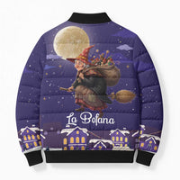 Italy Christmas Bomber Puffer Jacket La Befana Flying Over Winter Night - Wonder Print Shop