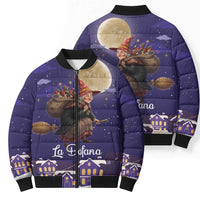 Italy Christmas Bomber Puffer Jacket La Befana Flying Over Winter Night - Wonder Print Shop