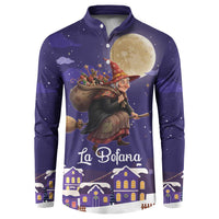 Italy Christmas Button Sweatshirt La Befana Flying Over Winter Night - Wonder Print Shop