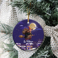 Italy Christmas Ceramic Ornament La Befana Flying Over Winter Night - Wonder Print Shop