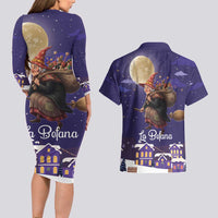 Italy Christmas Couples Matching Long Sleeve Bodycon Dress and Hawaiian Shirt La Befana Flying Over Winter Night - Wonder Print Shop