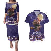 Italy Christmas Couples Matching Puletasi and Hawaiian Shirt La Befana Flying Over Winter Night - Wonder Print Shop