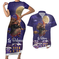 Italy Christmas Couples Matching Short Sleeve Bodycon Dress and Hawaiian Shirt La Befana Flying Over Winter Night - Wonder Print Shop