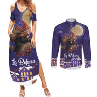 Italy Christmas Couples Matching Summer Maxi Dress and Long Sleeve Button Shirt La Befana Flying Over Winter Night - Wonder Print Shop