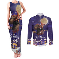 Italy Christmas Couples Matching Tank Maxi Dress and Long Sleeve Button Shirt La Befana Flying Over Winter Night - Wonder Print Shop