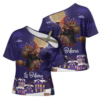 Italy Christmas Cross Shoulder Shirt La Befana Flying Over Winter Night - Wonder Print Shop