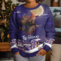 Italy Christmas Kid Ugly Christmas Sweater La Befana Flying Over Winter Night - Wonder Print Shop