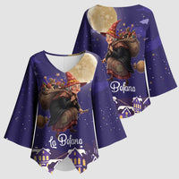 Italy Christmas Kimono Sleeve Blouse La Befana Flying Over Winter Night - Wonder Print Shop