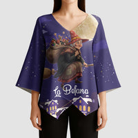Italy Christmas Kimono Sleeve Blouse La Befana Flying Over Winter Night - Wonder Print Shop