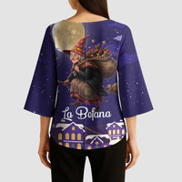 Italy Christmas Kimono Sleeve Blouse La Befana Flying Over Winter Night - Wonder Print Shop