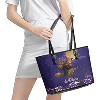 Italy Christmas Leather Tote Bag La Befana Flying Over Winter Night - Wonder Print Shop