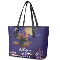 Italy Christmas Leather Tote Bag La Befana Flying Over Winter Night - Wonder Print Shop