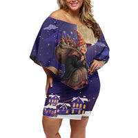 Italy Christmas Off Shoulder Short Dress La Befana Flying Over Winter Night - Wonder Print Shop