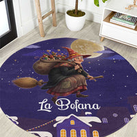 Italy Christmas Round Carpet La Befana Flying Over Winter Night - Wonder Print Shop