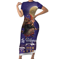 Italy Christmas Short Sleeve Bodycon Dress La Befana Flying Over Winter Night - Wonder Print Shop