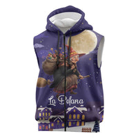 Italy Christmas Sleeveless Zip Hoodie La Befana Flying Over Winter Night - Wonder Print Shop
