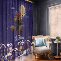 Italy Christmas Window Curtain La Befana Flying Over Winter Night - Wonder Print Shop