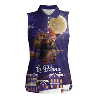 Italy Christmas Women Sleeveless Polo Shirt La Befana Flying Over Winter Night - Wonder Print Shop