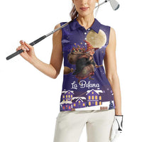 Italy Christmas Women Sleeveless Polo Shirt La Befana Flying Over Winter Night - Wonder Print Shop