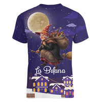 Italy Christmas Women V-Neck T-Shirt La Befana Flying Over Winter Night - Wonder Print Shop