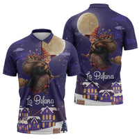 Italy Christmas Zipper Polo Shirt La Befana Flying Over Winter Night - Wonder Print Shop