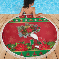 Italy Christmas Beach Blanket Italian Map Poinsettia - Wonder Print Shop