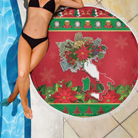 Italy Christmas Beach Blanket Italian Map Poinsettia - Wonder Print Shop