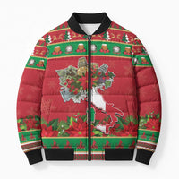 Italy Christmas Bomber Puffer Jacket Italian Map Poinsettia - Wonder Print Shop