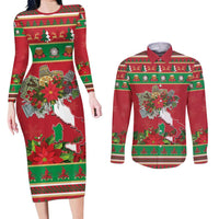 Italy Christmas Couples Matching Long Sleeve Bodycon Dress and Long Sleeve Button Shirt Italian Map Poinsettia - Wonder Print Shop
