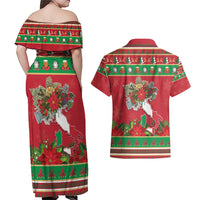 Italy Christmas Couples Matching Off Shoulder Maxi Dress and Hawaiian Shirt Italian Map Poinsettia - Wonder Print Shop