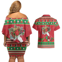 Italy Christmas Couples Matching Off Shoulder Short Dress and Hawaiian Shirt Italian Map Poinsettia - Wonder Print Shop