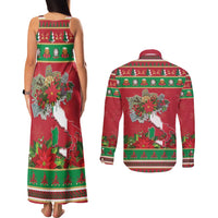 Italy Christmas Couples Matching Tank Maxi Dress and Long Sleeve Button Shirt Italian Map Poinsettia - Wonder Print Shop