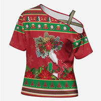 Italy Christmas Cross Shoulder Shirt Italian Map Poinsettia - Wonder Print Shop