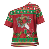 Italy Christmas Cross Shoulder Shirt Italian Map Poinsettia - Wonder Print Shop