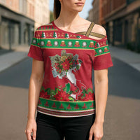 Italy Christmas Cross Shoulder Shirt Italian Map Poinsettia - Wonder Print Shop