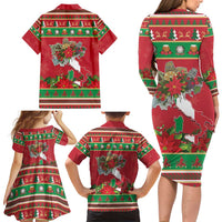 Italy Christmas Family Matching Long Sleeve Bodycon Dress and Hawaiian Shirt Italian Map Poinsettia - Wonder Print Shop