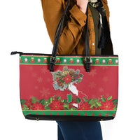 Italy Christmas Leather Tote Bag Italian Map Poinsettia - Wonder Print Shop