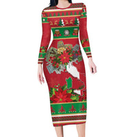 Italy Christmas Long Sleeve Bodycon Dress Italian Map Poinsettia - Wonder Print Shop