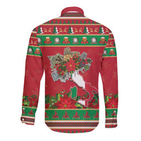 Italy Christmas Long Sleeve Button Shirt Italian Map Poinsettia - Wonder Print Shop