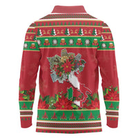Italy Christmas Long Sleeve Polo Shirt Italian Map Poinsettia - Wonder Print Shop