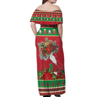 Italy Christmas Off Shoulder Maxi Dress Italian Map Poinsettia - Wonder Print Shop